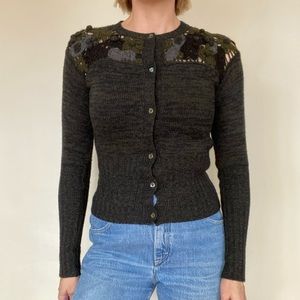 PRADA Wool/Cashmere Blend Cardigan with Crochet Collar, size S-S/M